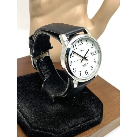 Timex Men's Watch TW2V05400 Quartz Indiglo White Dial Black Leather Band… - Picture 2 of 14